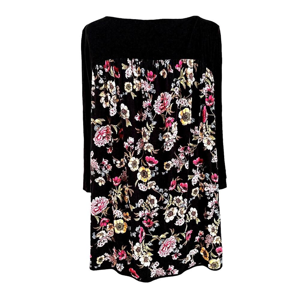 J Jill Wearever Collection Tunic Size XL Knit Black‎ Colorful Floral Back Comfy